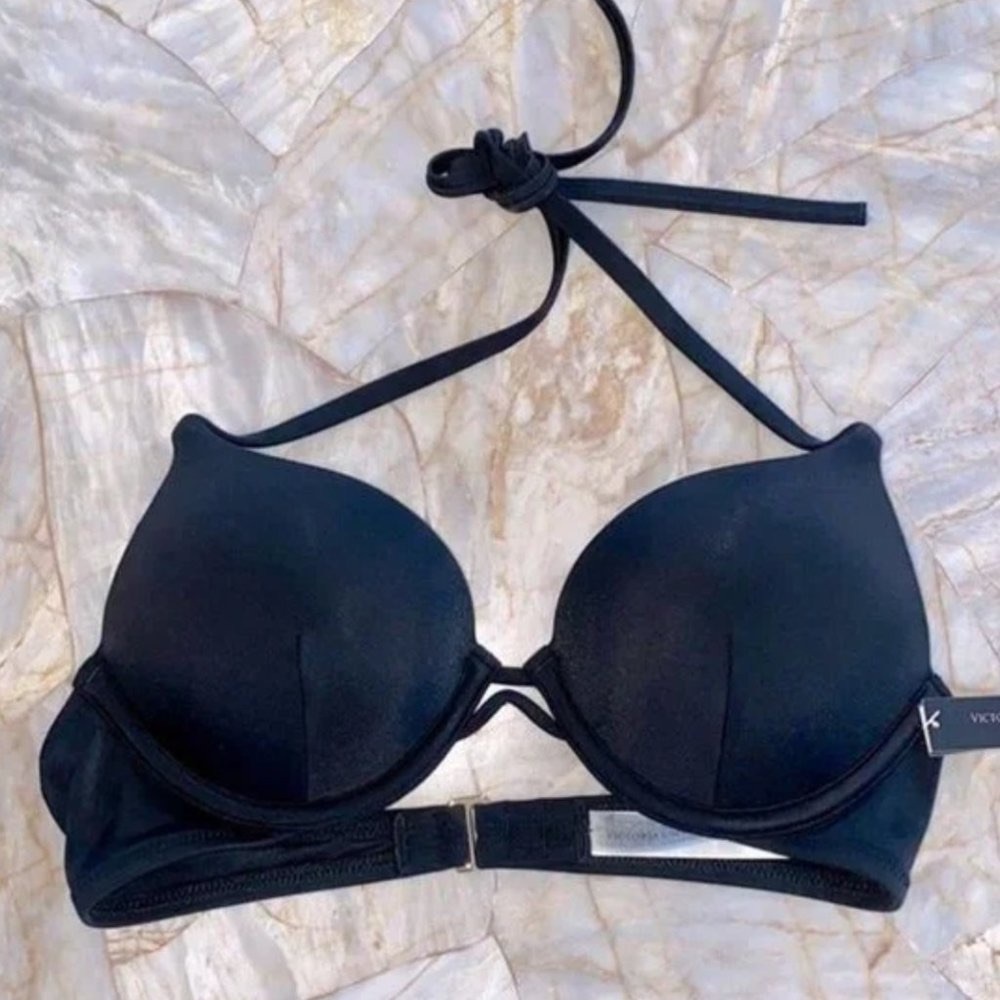34B Halter BOMBSHELL ADD 2 CUPS Swimsuit Black Bikini Swim Top New